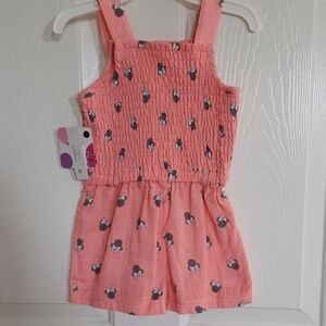 Coral Minnie Mouse Smocked Romper for Girls
